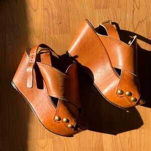 Cognac Chloe Platform Wedges Authentic